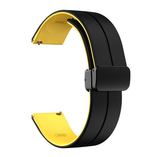 Watch Band for Huawei Watch 4 / Watch 4 Pro / Watch 3 / Watch 3 Pro , 22mm Silicone Dual Color Strap with Black Magnetic Folding Buckle - Black+Yellow