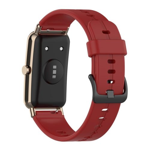 Waterproof Soft Solid Color Silicone Watch Strap Wristband with Buckle for Huawei Watch Fit Mini - Coral Red