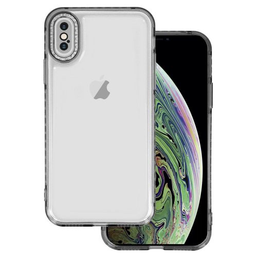 iPhone X/XS Szilikon Tok Crystal Diamond Lens Protector Áttetsző/Fekete