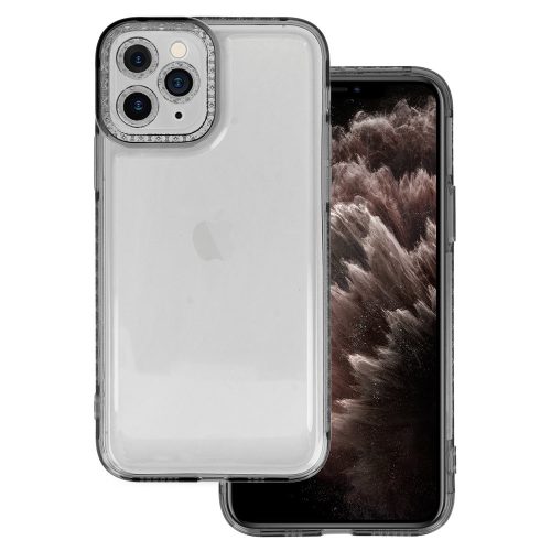 iPhone 11 Pro Max Szilikon Tok Crystal Diamond Lens Protector Áttetsző/Fekete