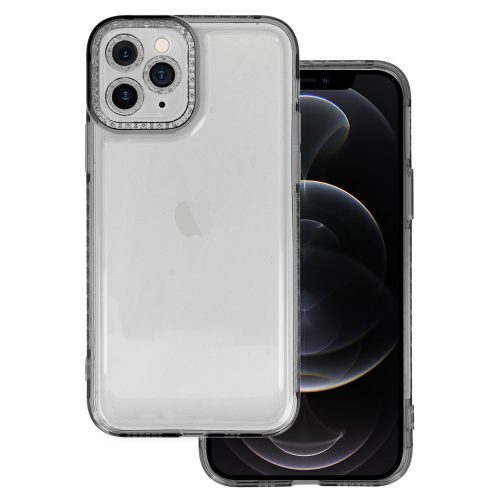 iPhone 12 Pro Szilikon Tok Crystal Diamond Lens Protector Áttetsző/Fekete