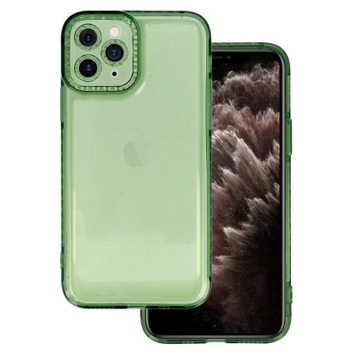 iPhone 12 Pro Max Szilikon Tok Crystal Diamond Lens Protector Áttetsző/Zöld
