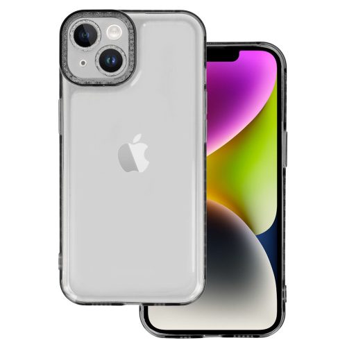 iPhone 13 Szilikon Tok Crystal Diamond Lens Protector Áttetsző/Fekete