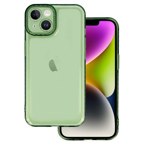 iPhone 13 Szilikon Tok Crystal Diamond Lens Protector Áttetsző/Zöld