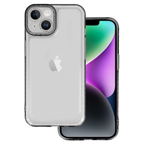 iPhone 14 Szilikon Tok Crystal Diamond Lens Protector Áttetsző/Fekete