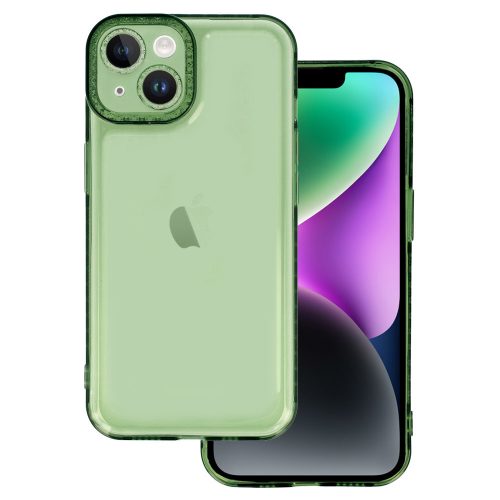iPhone 14 Szilikon Tok Crystal Diamond Lens Protector Áttetsző/Zöld