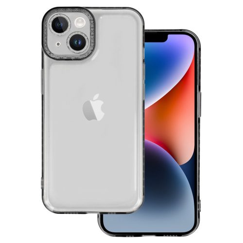 iPhone 14 Plus Szilikon Tok Crystal Diamond Lens Protector Áttetsző/Fekete
