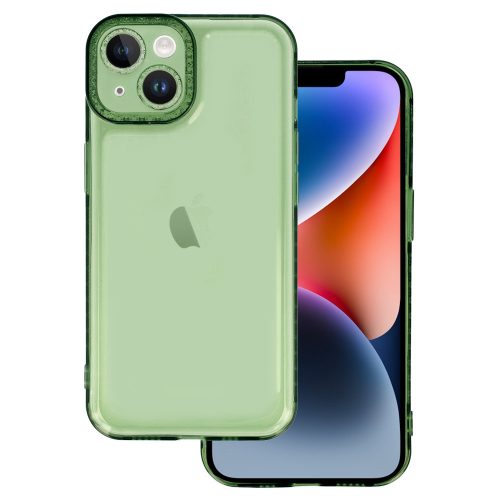 iPhone 14 Plus Szilikon Tok Crystal Diamond Lens Protector Áttetsző/Zöld